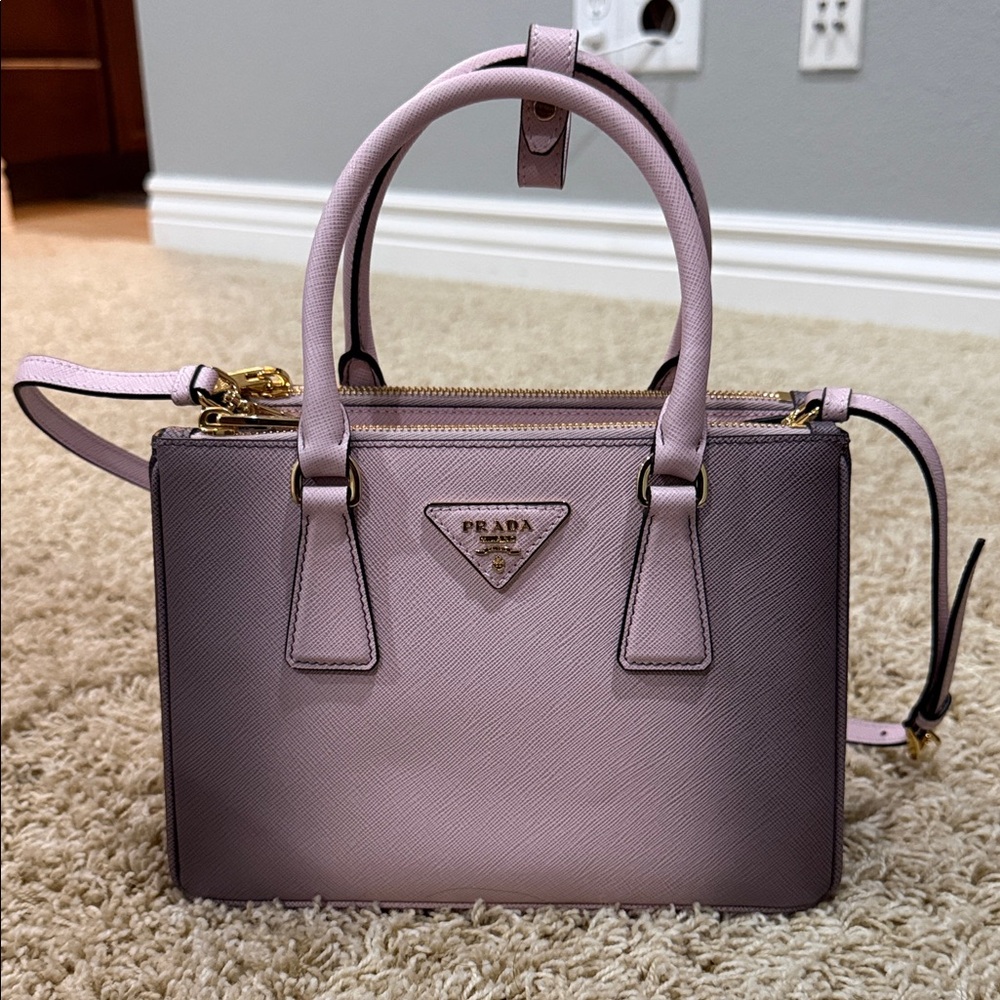 Prada Saffiano Lux Small Galleria Double Zip Tote Gradient Alabaster Pink